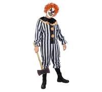 Funidelia Disfraz de payaso terrorífico Deluxe para hombre, Incluye pantalón, camiseta, cinta para la cabeza, gafas y mandolina, Talla XXL - Traje para adultos para fiestas, Carnaval y Halloween