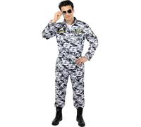 Funidelia | Disfraz de piloto de caza para hombre Avión, Profesiones, Disfraz para adultos y divertidos accesorios para Fiestas, Carnaval y Halloween - Talla S - M - Verde