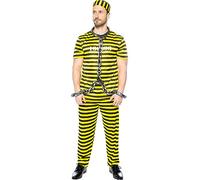 Funidelia | Disfraz de preso para hombre Ladrón, Preso, Delincuente, Profesiones - Disfraz para adultos y divertidos accesorios para Fiestas, Carnaval y Halloween - Talla S - Amarillo