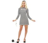 Funidelia | Disfraz de prisionera para mujer Ladrón, Preso, Delincuente, Profesiones - Disfraz para adultos y divertidos accesorios para Fiestas, Carnaval y Halloween - Talla 4XL - Negro
