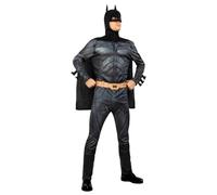 Funidelia Disfraz Oficial Batman - El Caballero Oscuro para hombre, Incluye mono, cinturón, capa con pasamontañas, Superhéroes - Traje para adultos para fiestas, Carnaval y Halloween - Talla L