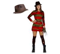 Funidelia Disfraz Oficial de Freddy Krueger con Sombrero - Pesadilla en ELM Street para Mujer, Vestido y Calcetines - Traje para Adultos para Fiestas, Carnaval y Halloween - Talla M