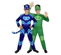 Funidelia Disfraz Oficial de Gatuno y Gekko reversible - Pj Masks para niño, Incluye mono, dos antifaces y dos colas, Gatuno - Traje para niños para fiestas, Carnaval y Halloween, Talla 3-4 años