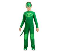 Funidelia Disfraz Oficial de Gekko PJ Masks para niño, Incluye mono, cola y antifaz, Gatuno - Traje para niños para fiestas, Carnaval y Halloween, Talla 7-9 años
