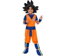 Funidelia Disfraz Oficial de Goku con peluca - Dragon Ball para niño, Incluye pantalón, camiseta, muñequeras, cinturón, cubrebotas y peluca. Traje para fiestas, Carnaval y Halloween, Talla 3-4 años