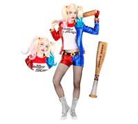 Funidelia Disfraz Oficial de Harley Quinn con peluca y bate hinchable - Escuadrón Suicida para mujer Superhéroes, DC Comics - Traje para adultos para fiestas, Carnaval y Halloween - Talla M