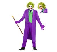 Funidelia Disfraz Oficial de Joker Caballero Oscuro para Hombre con peluca, Traje de Guasón para adulto, Disfraces de Halloween y Carnaval - Talla XXL