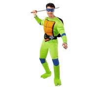 Funidelia Disfraz Oficial de Leonardo Las Tortugas Ninja para Hombre con mono musculoso, caparazón y máscara, Traje de Ninja para Adulto, Disfraces de Carnaval, Halloween y Fiestas - Talla S