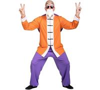 Funidelia Disfraz Oficial de Maestro Roshi - Dragon Ball para hombre, Pantalón, chaqueta, mochila, bigote con barba, gafas y calva - Traje para adultos para fiestas, Carnaval y Halloween - Talla XL
