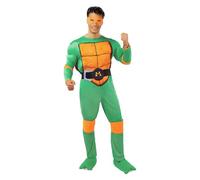 Funidelia Disfraz Oficial de Michelangelo Las Tortugas Ninja para Hombre con mono musculoso, caparazón y máscara, Traje de Ninja para Adulto, Disfraces de Carnaval, Halloween y Fiestas - Talla S