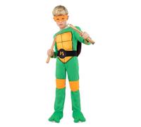 Funidelia Disfraz Oficial de Michelangelo Las Tortugas Ninja para Niño y Niña con mono, caparazón y máscara, Traje de Ninja Infantil, Disfraces de Carnaval, Halloween y Fiestas - Talla 5-6 años