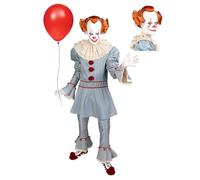 Funidelia Disfraz Oficial de Pennywise con peluca - IT Capítulo Dos para hombre, Camisa, pantalón, cuello, dos pompones y peluca, Talla XXL - Traje para adultos para fiestas, Carnaval y Halloween