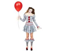 Funidelia Disfraz Oficial de Pennywise - IT Capítulo Dos para mujer, Incluye vestido, cuello, calentadores y dos pompones, Talla S - Traje para adultos para fiestas, Carnaval y Halloween
