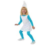 Funidelia Disfraz Oficial de Pitufina para niña, Incluye vestido con cola incluida, medias, gorro, Los Pitufos - Traje para niños para fiestas, Carnaval y Halloween, Talla 5-6 años