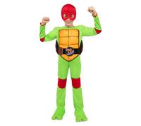 Funidelia Disfraz Oficial de Raphael Las Tortugas Ninja para Niño y Niña con mono, caparazón y máscara, Traje de Ninja Infantil, Disfraces de Carnaval, Halloween y Fiestas - Talla 3-4 años