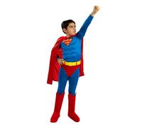 Funidelia Disfraz Oficial de Superman deluxe para niño, Mono con músculos, cinturón, capa y cubrebotas, Superhéroes - Traje para niños para fiestas, Carnaval y Halloween - Talla 5-6 años
