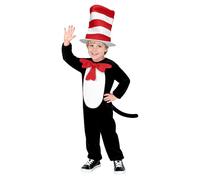 Funidelia Disfraz Oficial El Gato en el Sombrero - Cat in the hat para niño y niña, Incluye mono, sombrero, lazo y cola - Traje para niños para fiestas, Carnaval y Halloween, Talla 5-6 años