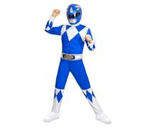 Funidelia Disfraz Oficial Power Ranger Azul para niño, Incluye mono, cinturón y media máscara, Superhéroes - Traje para niños para fiestas, Carnaval y Halloween - Talla 7-9 años
