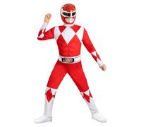 Funidelia Disfraz Oficial Power Ranger Rojo para niño, Incluye mono, cinturón y media máscara, Superhéroes - Traje para niños para fiestas, Carnaval y Halloween - Talla 5-6 años
