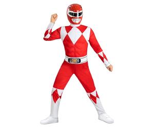 Funidelia Disfraz Oficial Power Ranger Rojo para niño, Incluye mono, cinturón y media máscara, Superhéroes - Traje para niños para fiestas, Carnaval y Halloween - Talla 10-12 años
