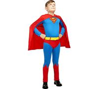 Funidelia | Disfraz Superman para niño Hombre de Acero, Superhéroes, DC Comics, Justice League - Disfraz para niños y divertidos accesorios para Fiestas, Carnaval y Halloween - Talla 7-9 años - Azul