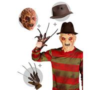 Funidelia | Jersey de Freddy Krueger: sombrero, guante y máscara - Pesadilla en Elm Street para hombre Disfraz adultos y divertidos accesorios para Fiestas, Carnaval y Halloween - Talla XXL - Rojo