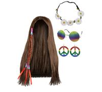 Funidelia | Kit accesorios de Hippie para hombre y mujer Años 60, Hippie, Flower power, Décadas - Disfraz para adultos y divertidos accesorios para Fiestas, Carnaval y Halloween