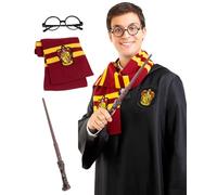 Funidelia Kit accesorios Oficial de Harry Potter para hombre, Incluye: Gafas, varita y bufanda. Accesorios de disfraces para adultos para fiestas, Carnaval y Halloween