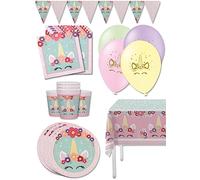 Funidelia | Kit decoración de cumpleaños de unicornio Premium para 8 personas - Unicorn Flowers ▶ Decoración para fiestas de cumpleaños, fiestas de disfraces, Halloween y Carnaval - Rosa