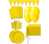 Funidelia | Kit decoración de fiesta color amarillo Premium para 8 personas - Colores lisos ▶ Decoración para fiestas de cumpleaños, fiestas de disfraces, Halloween y Carnaval - Amarillo