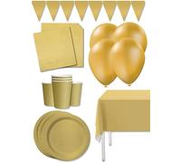 Funidelia | Kit decoración de fiesta color dorado Premium para 8 personas - Colores lisos ▶ Decoración para fiestas de cumpleaños, fiestas de disfraces, Halloween y Carnaval - Dorado