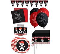 Funidelia | Kit decoración de fiesta de piratas Premium para 8 personas - Pirates Party ▶ Corsario, Bucanero - Decoración para fiestas de cumpleaños, fiestas de disfraces, Halloween y Carnaval - Rojo