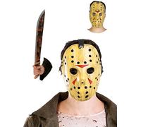 Funidelia Kit Oficial machete y máscara de Jason Viernes 13 para hombre y mujer, Traje Friday the 13th para adultos, Disfraces de Carnaval, Halloween y Fiestas