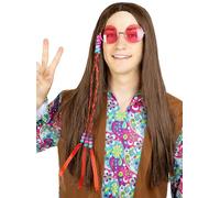 Funidelia | Peluca de hippie morena para hombre y mujer Años 60, Hippie, Flower power, Décadas - Accesorios para adultos, accesorio para disfraz - Marrón