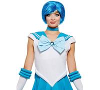 Funidelia | Peluca de Mercurio - Sailor Moon Oficial para Mujer Anime, Cosplay, Bunny Tsukino, Dibujos Animados - Color: Azul, Accesorio para Disfraz - Licencia: 100% Oficial