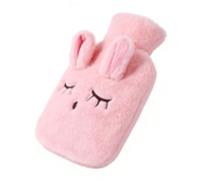 Funien Botella de Agua Caliente Bolsa de Agua Caliente Botella Calor Felpa Desmontable Lavable Lindo Felpa PVC Forma Curva con Cubierta Extraíble para Manos Cintura Abdomen (Rosa)