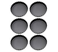 Funien Juego de 6 Moldes para Tarta con Fondo Extraíble, Revestimiento Antiadherente Negro, para Pasteles de Chocolate, Souffles, Pizzas y Panes, Juego de Moldes para Quiche de Acero