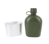 Funien Kit de Cantina de PE Premium, Botella Agua 1L Capacidad con Bolsa y Taza para Viajes, Camping, Regalo Navidad (Verde)