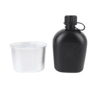 Funien Kit de Cantina de PE Premium, Botella Agua 1L Capacidad con Bolsa y Taza para Viajes, Camping, Regalo Navidad (Negra)