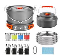 Funien Utensilios de Cocina Antiadherentes Determinados del Cookware Plegable Portátil del Campo de la Manija para Caminar a la Comida Campestre 4-6 (Naranja)