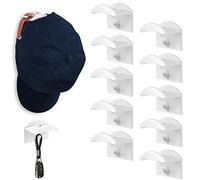 FuninCrea 10 Ganchos para Sombreros de Pared para Gorra de Béisbol, Ganchos Autoadhesivos para Sombreros sin Taladrar colgador de gorras para Armarios y Dormitorios (Blanco)