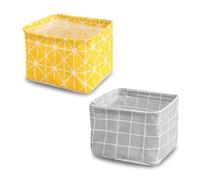 FuninCrea 2 cestas de almacenamiento pequeñas de tela con asas, 18 x 16 x 14 cm, cestas plegables para cosméticos, productos de baño, artículos pequeños, Amarillo+gris, Cesta de tela moderna y
