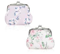 FuninCrea 2 Piezas Mini Monedero Mujer, Cerradura de Beso Monederos Frases de Piel Sintética con Patrón Floral, Monedero Pequeño Doble Cierre Cambiar Cartera, Lindo Monederos para Monedas, Llaves (3)