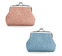 FuninCrea 2 Piezas Monedero Mujer Pequeño, Cerradura Beso Monedero de Mujer de Cuero PU, Monederos Pequeños Mujeres Mini Monederos para Llaves Monedas Auriculares Gemelos