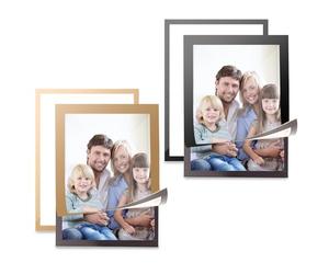 FuninCrea 4 marcos magnéticos A4, marco de información autoadhesivo, con cierre magnético, reemplazo rápido, marco de fotos magnético para pantalla, póster de fotos (dorado/negro, A4)