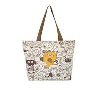 FuninCrea Bolsas Tela Tote Bag, 15.5 x 12 Inches Gran Capacidad Bolsa de Compras con Cremallera, Patrones Exquisitos Bolsa de Tela con Dos Asas y Bolsillo Interior para Compras y Viajes