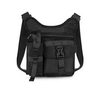 FuninCrea Bolso bandolera para hombre con soporte para botellas de agua, varios bolsillos, bolso cruzado para hombre, impermeable, bolso de mensajero, bolso informal, Negro