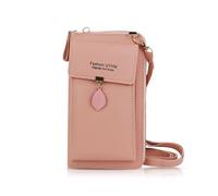 FuninCrea Bolso Teléfono Movil Tres Capas, Bolso Movil Mujer con Cremallera y Colgante de Hojas de Metal, Bolso Bandolera Pequeño Moda Bolso Bandolera Móvil para Móvil, Llave, Tarjeta (Rosa)