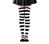 FuninCrea Calcetines Elásticos para Mujer, Largos Medias Mujer Calcetines de Muslo a Rayas, Calcetín Alto Mujeres para Halloween, Navidad, Fiesta Cosplay