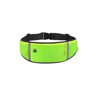 FuninCrea Cinturón para correr con botella y correa elástica ajustable, 3 bolsillos con cremallera, riñonera ultrafina, con orificio para auriculares y bandas reflectantes, verde, moderno